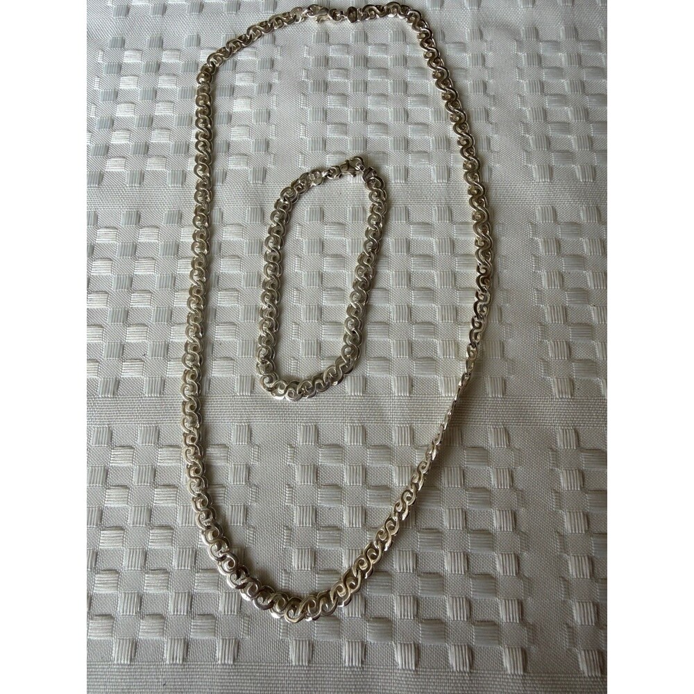 925 Sterling Silver Necklace, Bracelet Set Made in Italy swirl link chain unisex